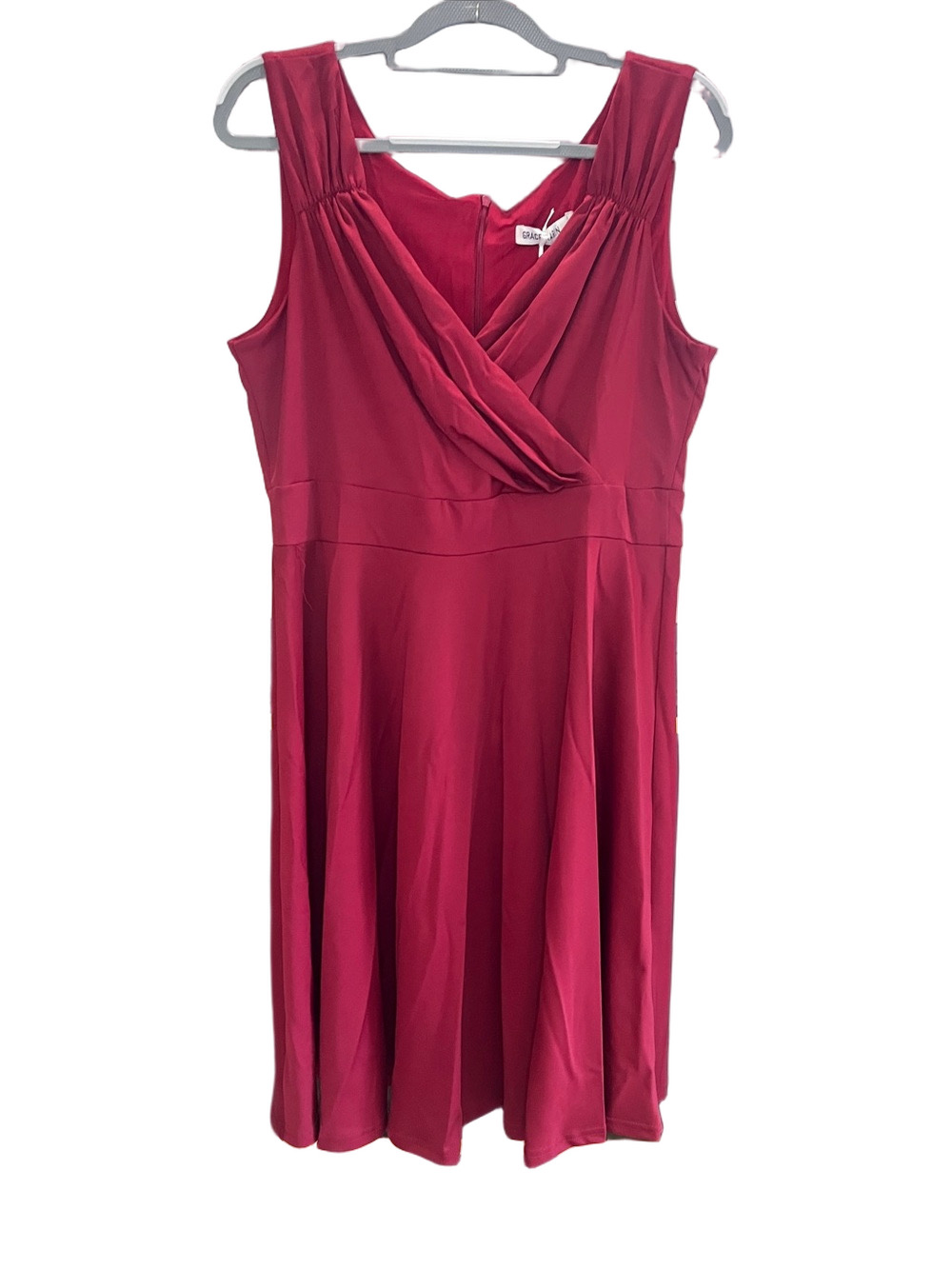 Grace Karin Sleeveless Wine Red Draped V-Neck Midi Dress XL